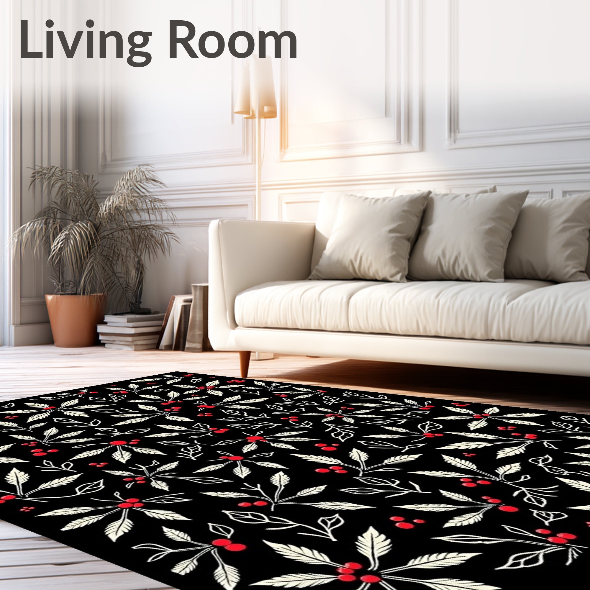 Christmas Holly Berry Leaf Garland Rug