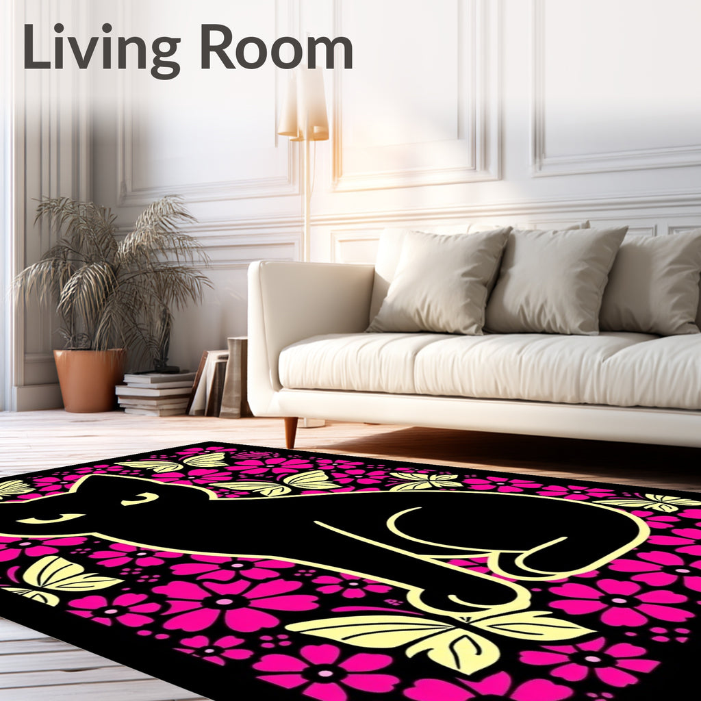 Black Cat Floral Butterfly Garden Rug