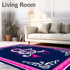 Ornate Navy Pink Monogrammed Emblem Rug