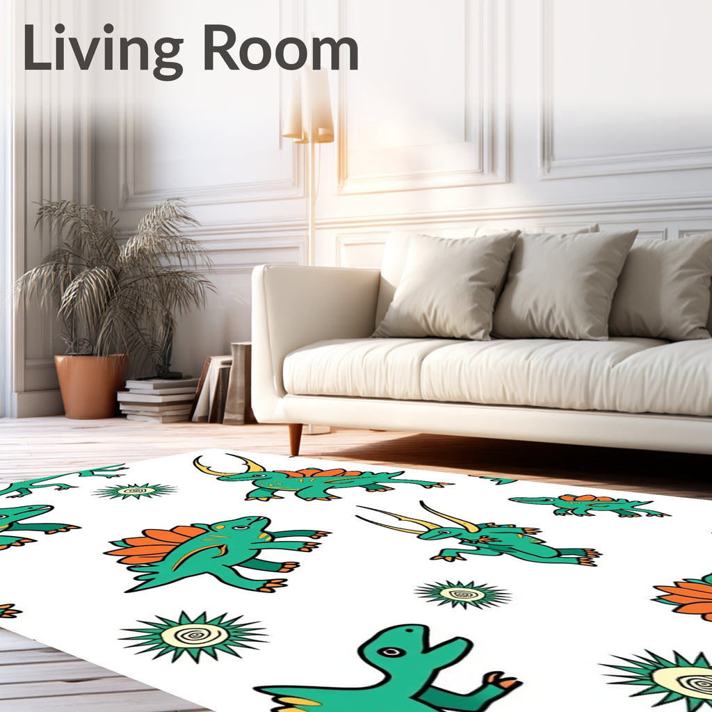 Whimsical Green Orange Dinosaur Friends Rug