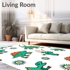 Whimsical Green Orange Dinosaur Friends Rug