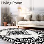 Classic Black White Medallion Floral Rug