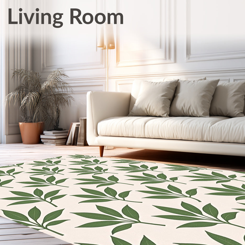 Earthy Green Leafy Branch Repeat Rug