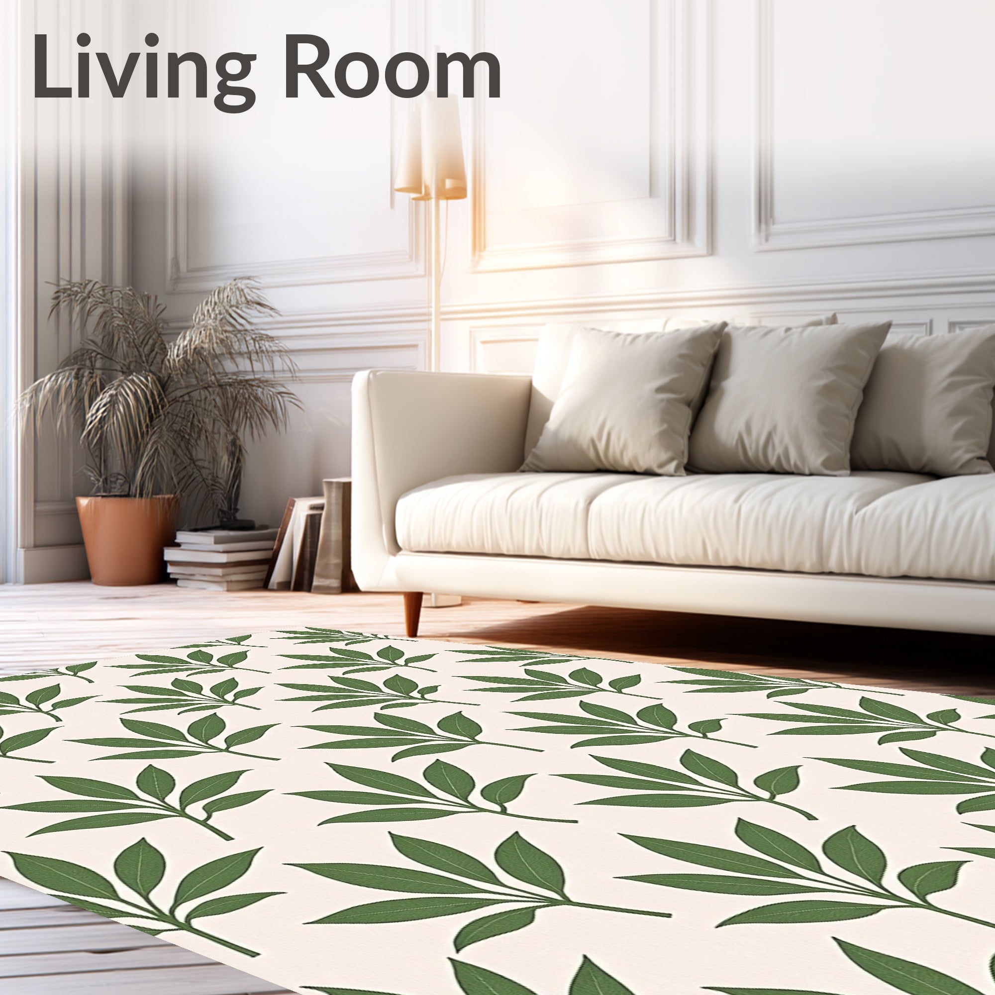Earthy Green Leafy Branch Repeat Rug