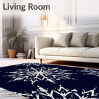 White Snowflake Mandala Dark Navy Rug