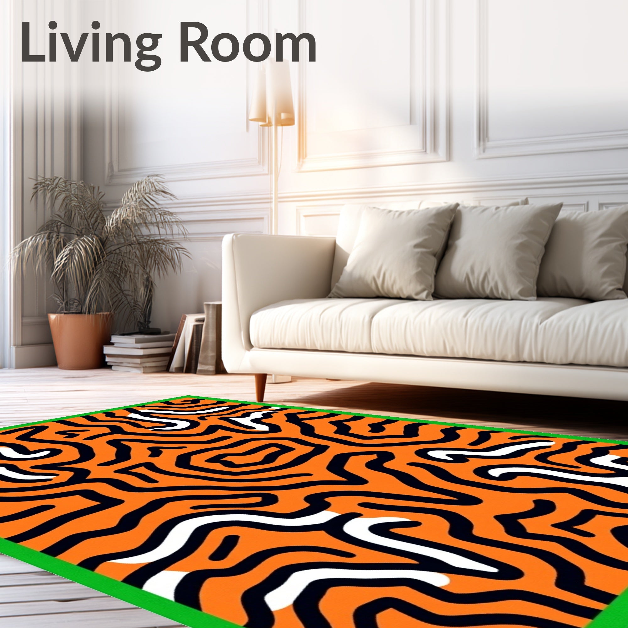 Vivid Orange Black White Swirl Rug