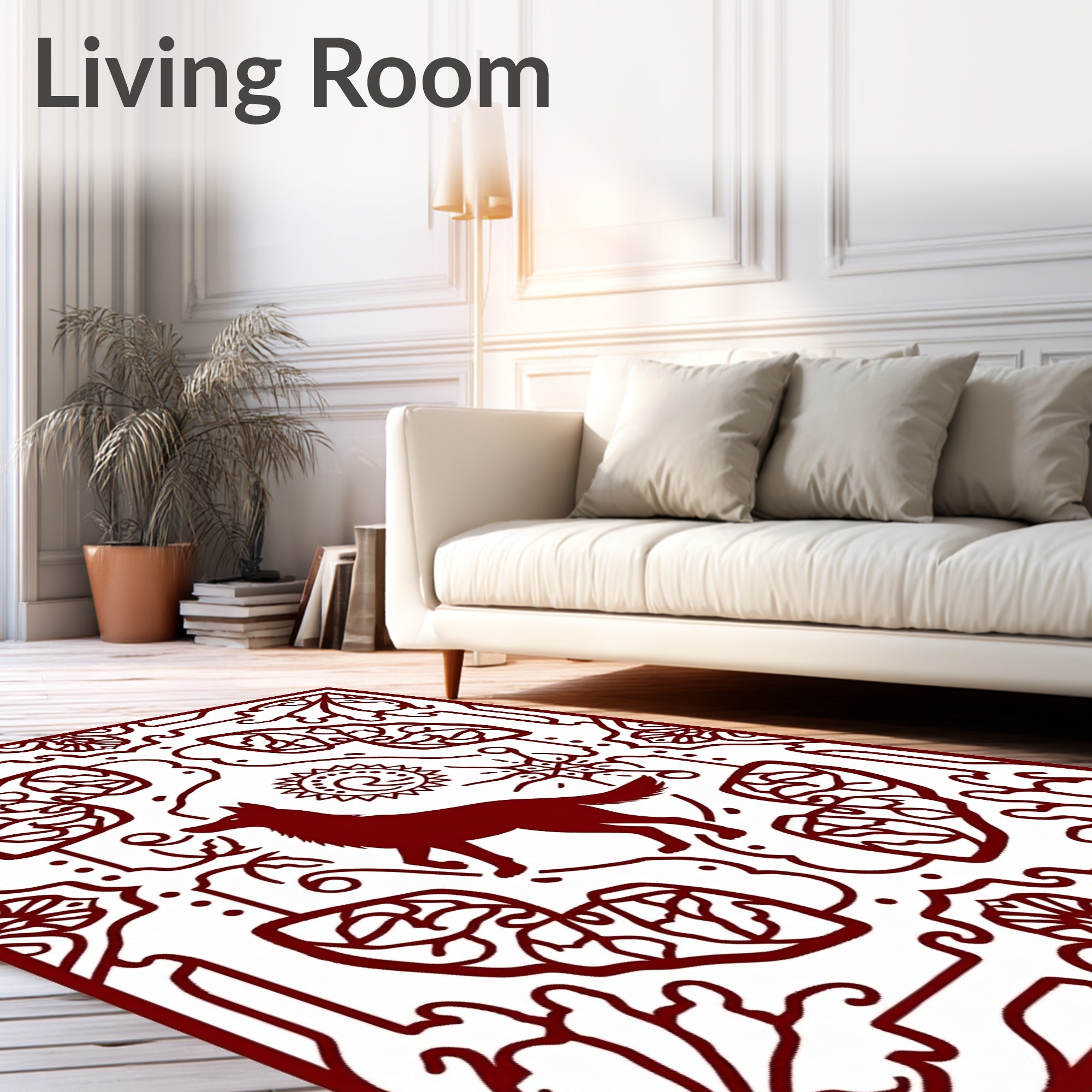 Crimson Wolf Sun Floral Mandala Rug