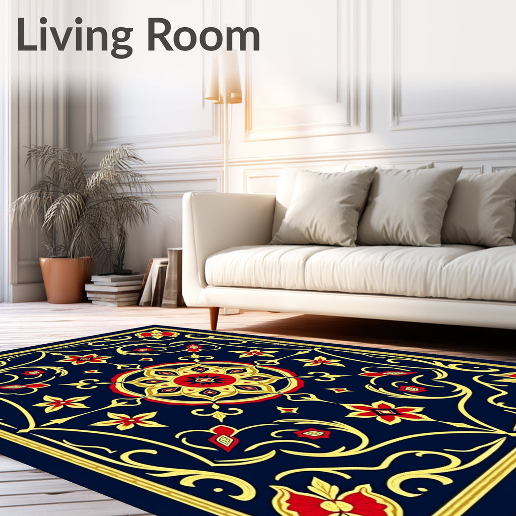 Royal Blue Red Gold Medallion Garden Rug