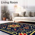 Royal Blue Red Gold Medallion Garden Rug