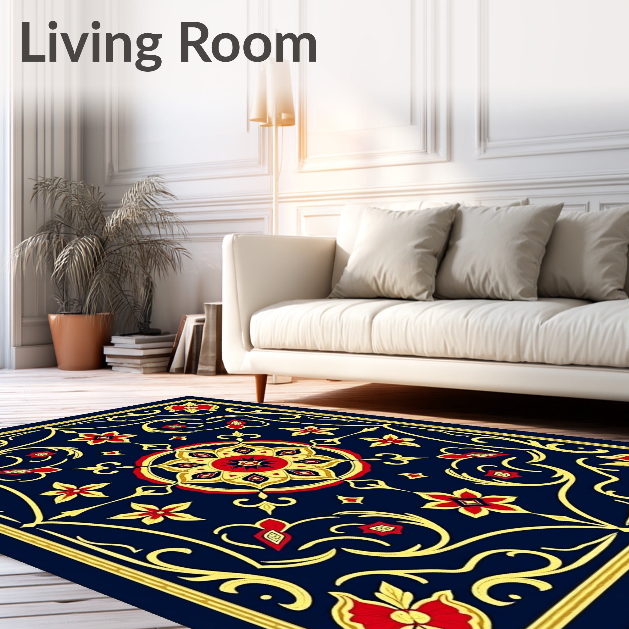 Royal Blue Red Gold Medallion Garden Rug