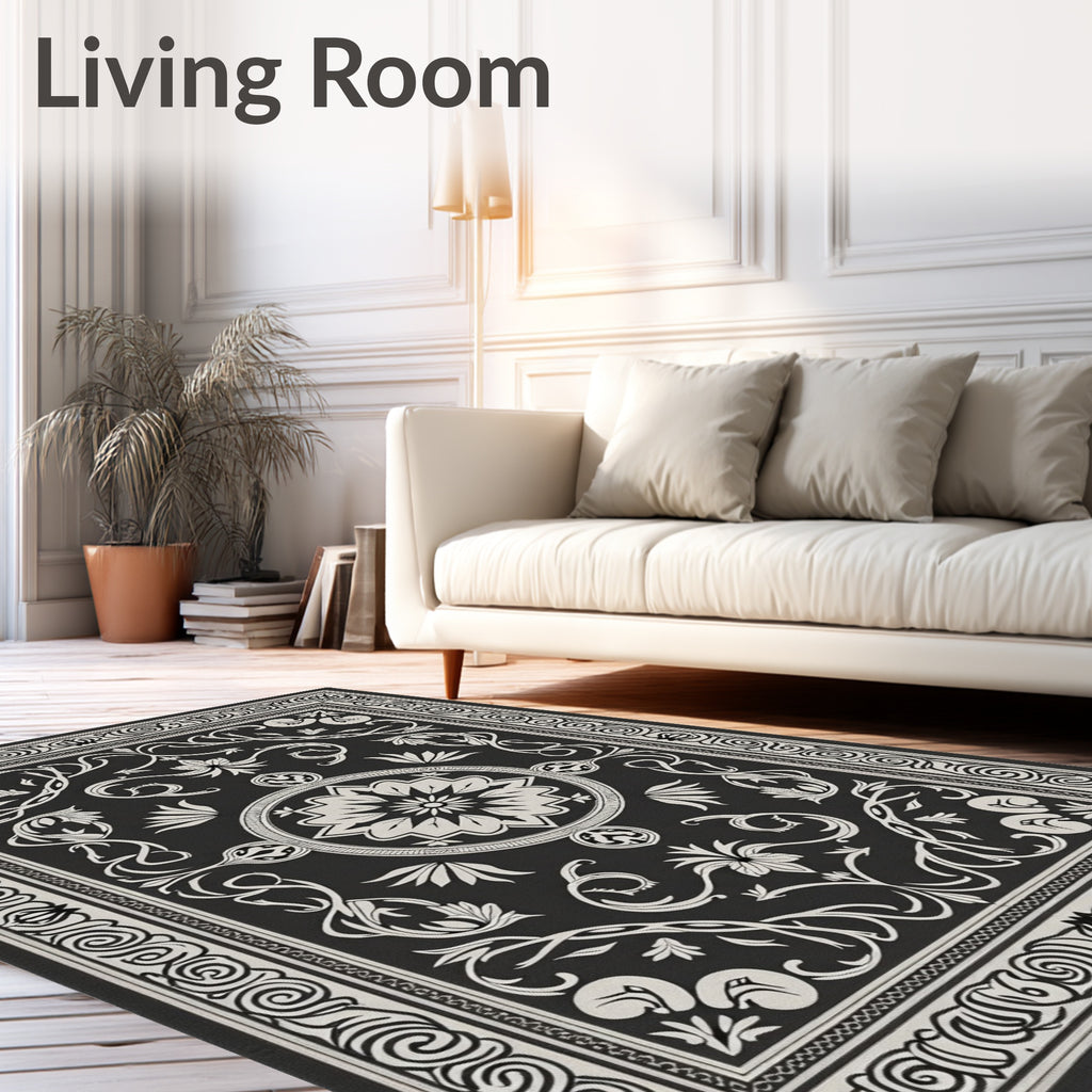 Monochromatic Scrollwork Floral Round Medallion Rug
