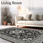Monochromatic Scrollwork Floral Round Medallion Rug