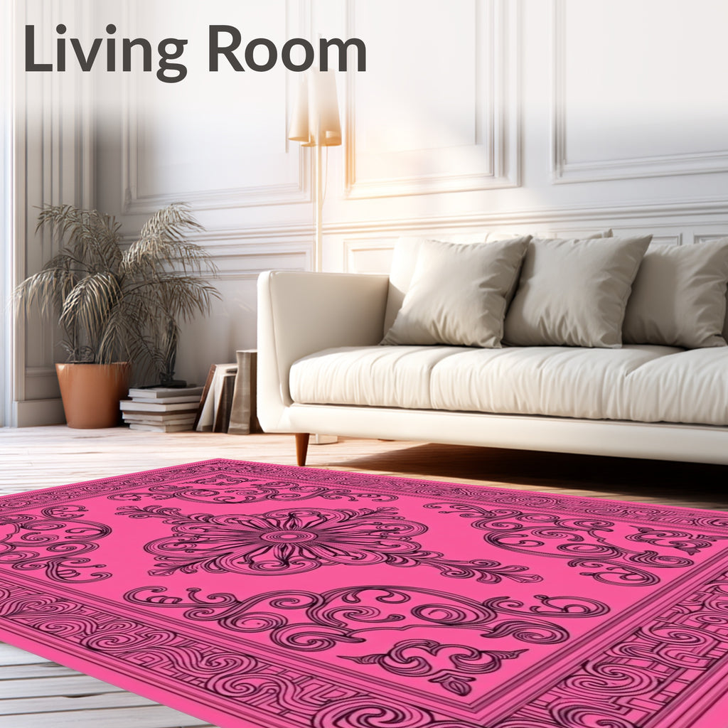 Fuchsia Scrollwork Floral Medallion Rug