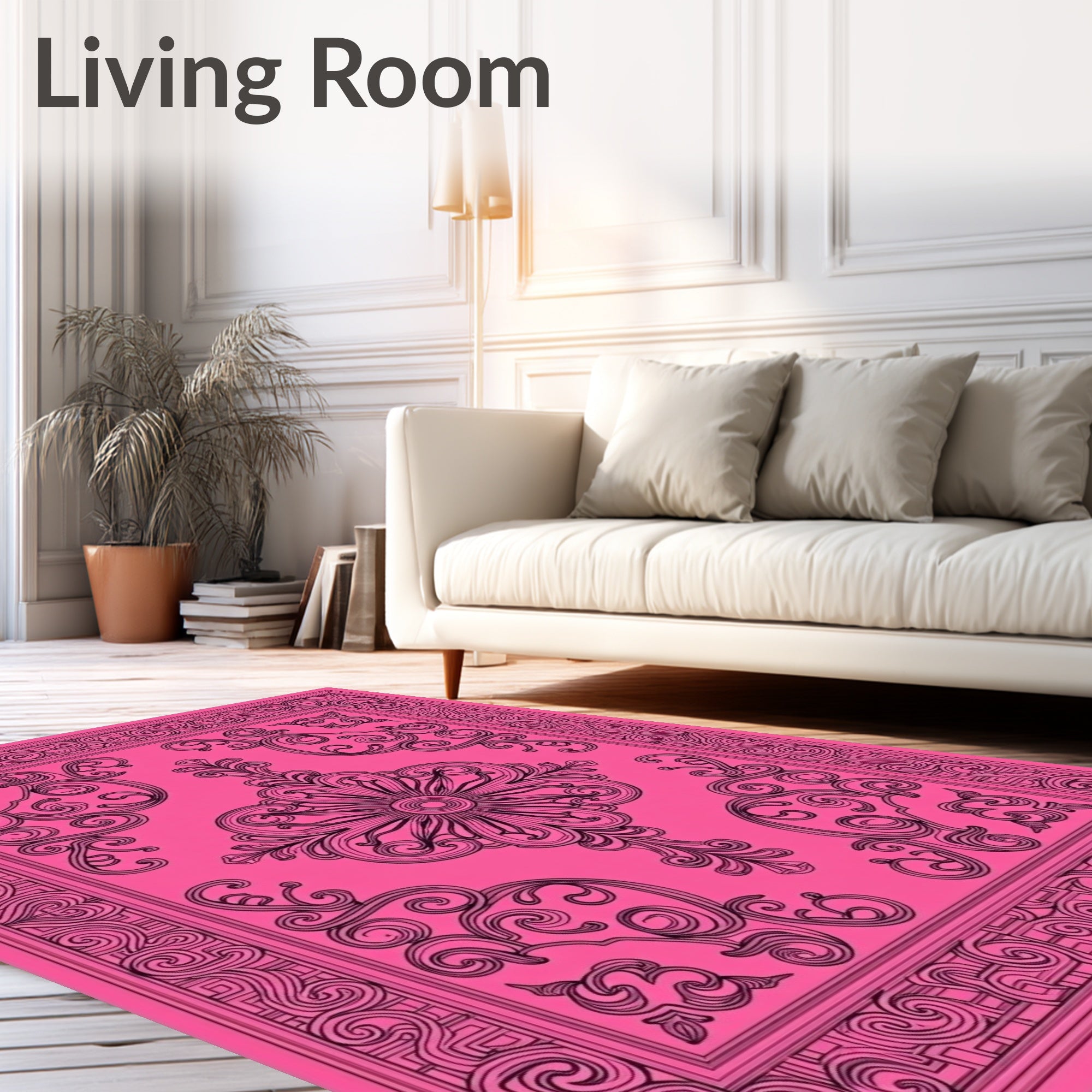 Fuchsia Scrollwork Floral Medallion Rug