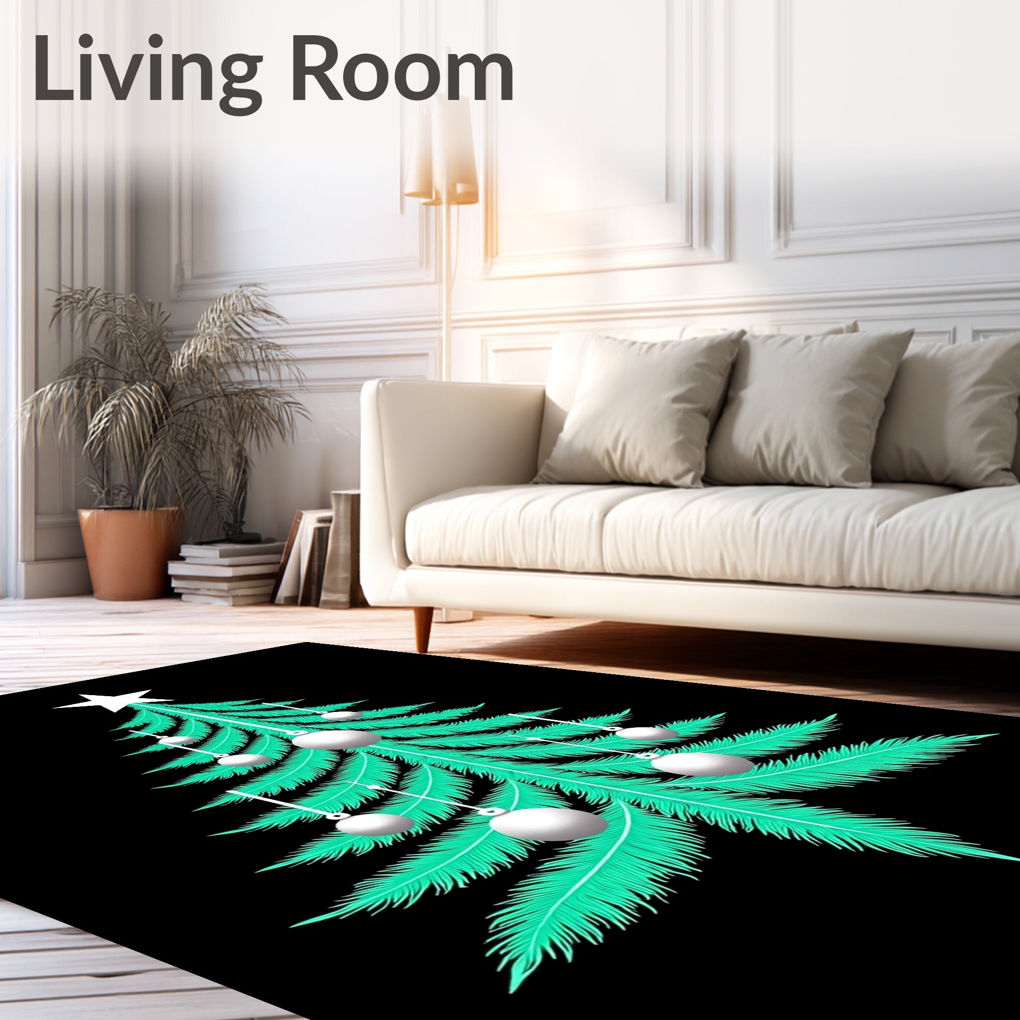 Teal Pine Star Ornaments Rug