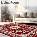 Crimson Cream Mandala Floral Tapestry Rug