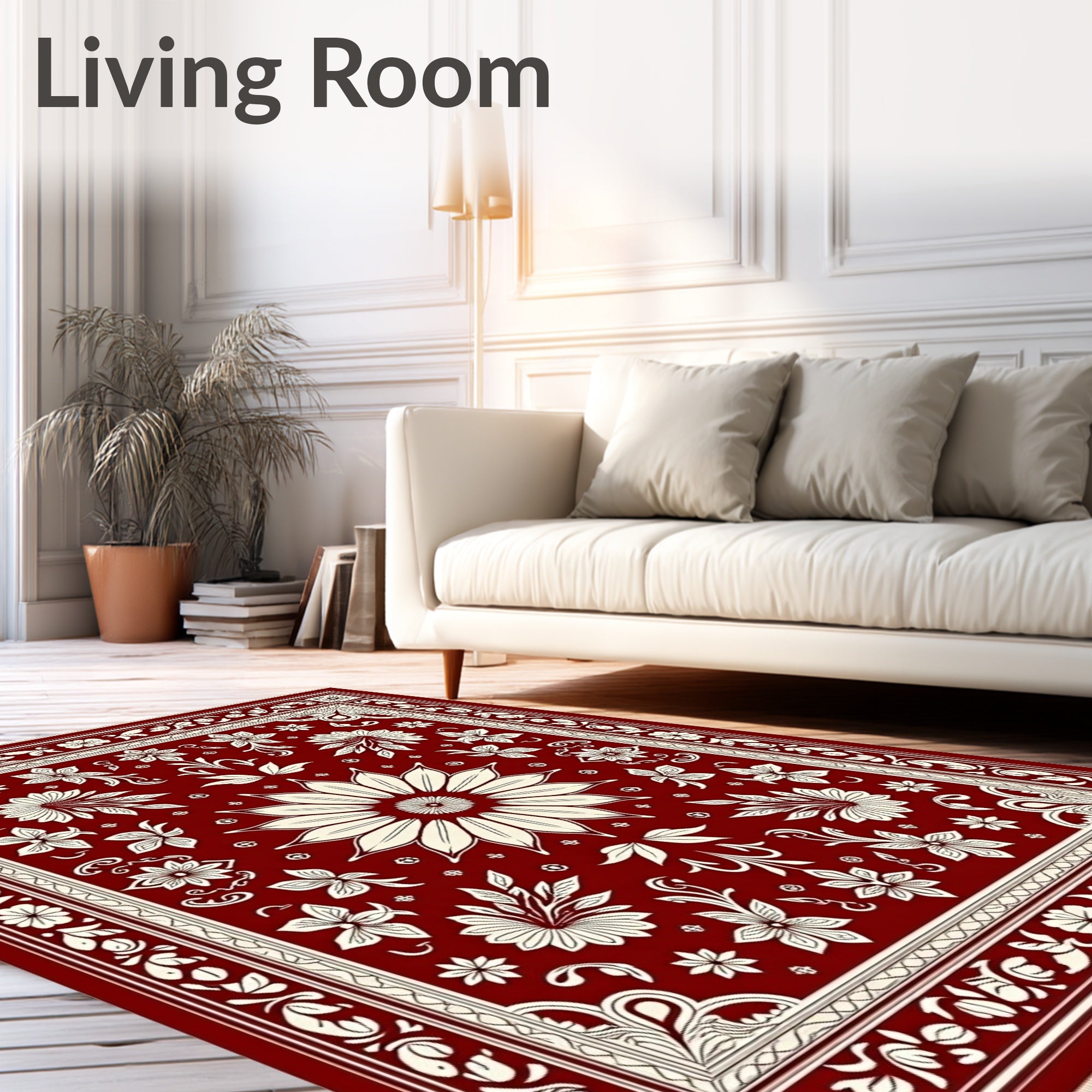 Crimson Cream Mandala Floral Tapestry Rug