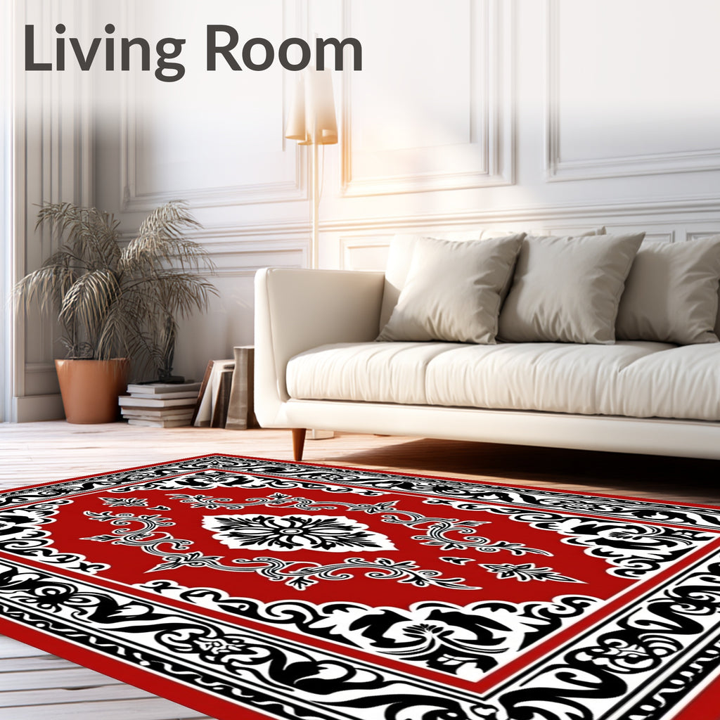 Classic Red Black Floral Medallion Rug