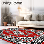 Classic Red Black Floral Medallion Rug