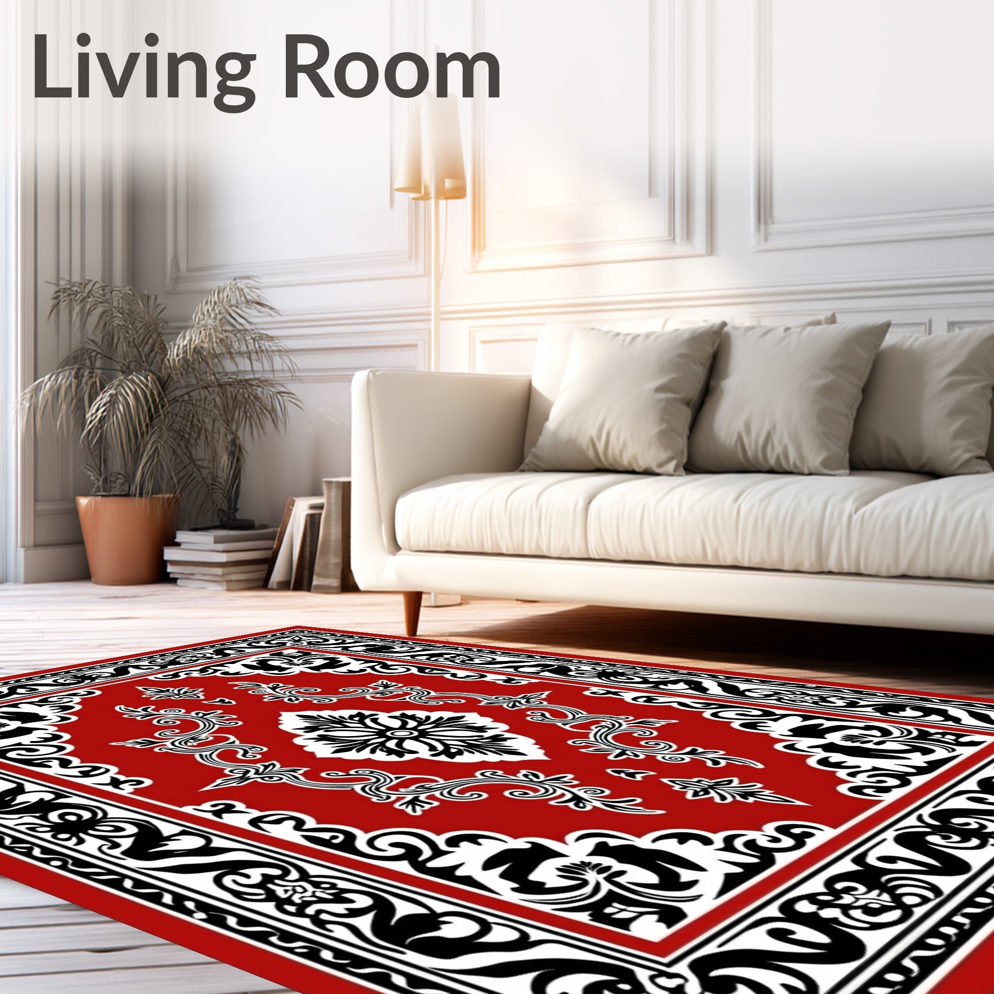 Classic Red Black Floral Medallion Rug