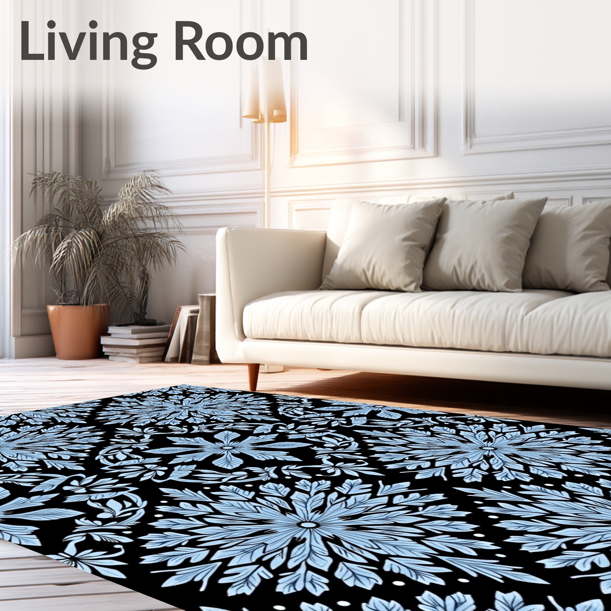 Sky Blue Floral Medallion Repeat Rug