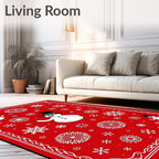 Whimsical Snowman Red Snowflake Rug