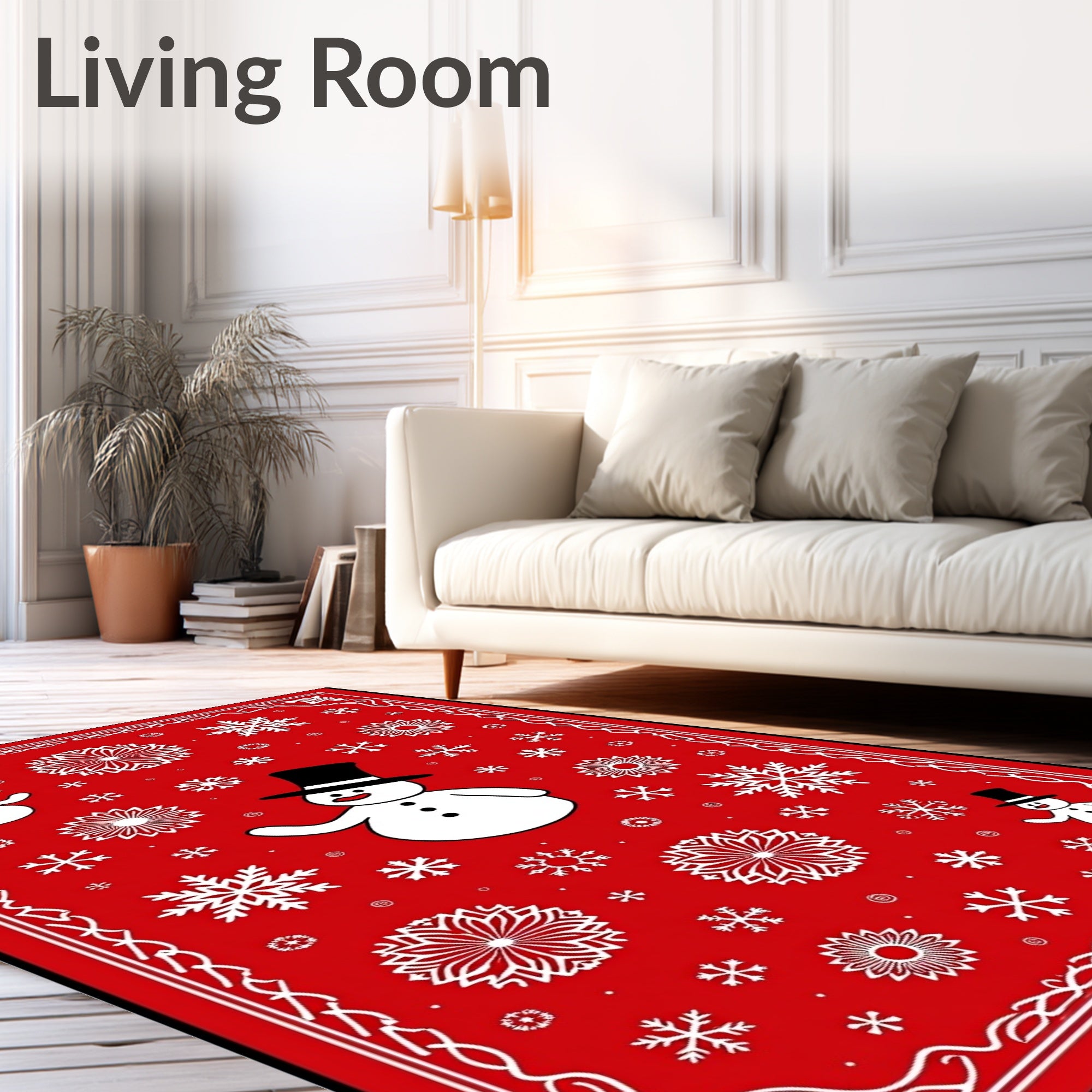 Whimsical Snowman Red Snowflake Rug