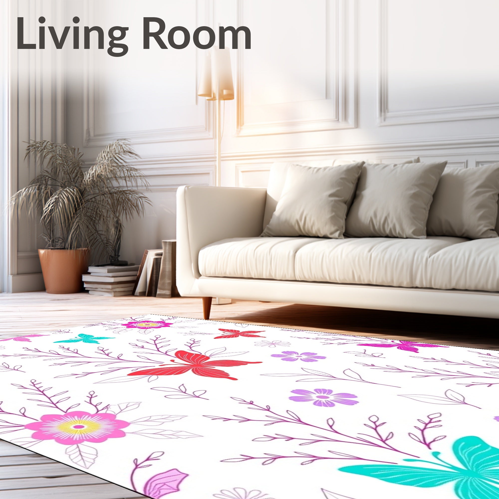 Vibrant Butterfly and Bloom Collage Rug