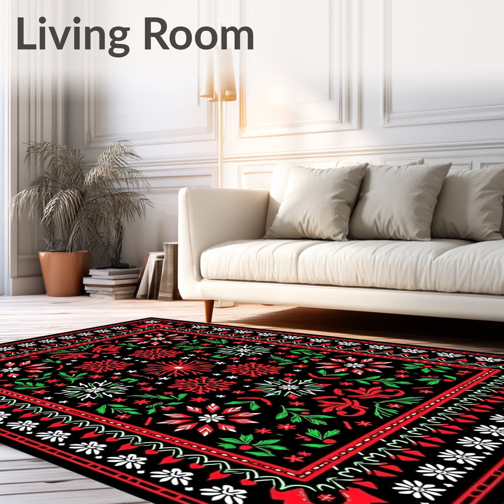 Bold Red Green Floral Medallion Rug