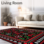 Bold Red Green Floral Medallion Rug