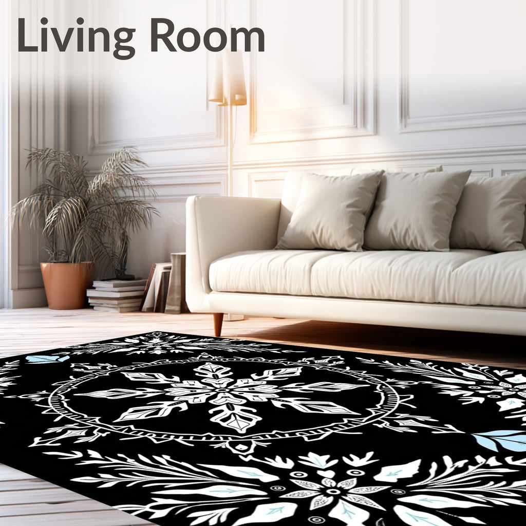 Black White Ice Floral Arrangement Rug