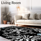 Black White Ice Floral Arrangement Rug