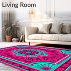 Vibrant Magenta Teal Mandala Rug