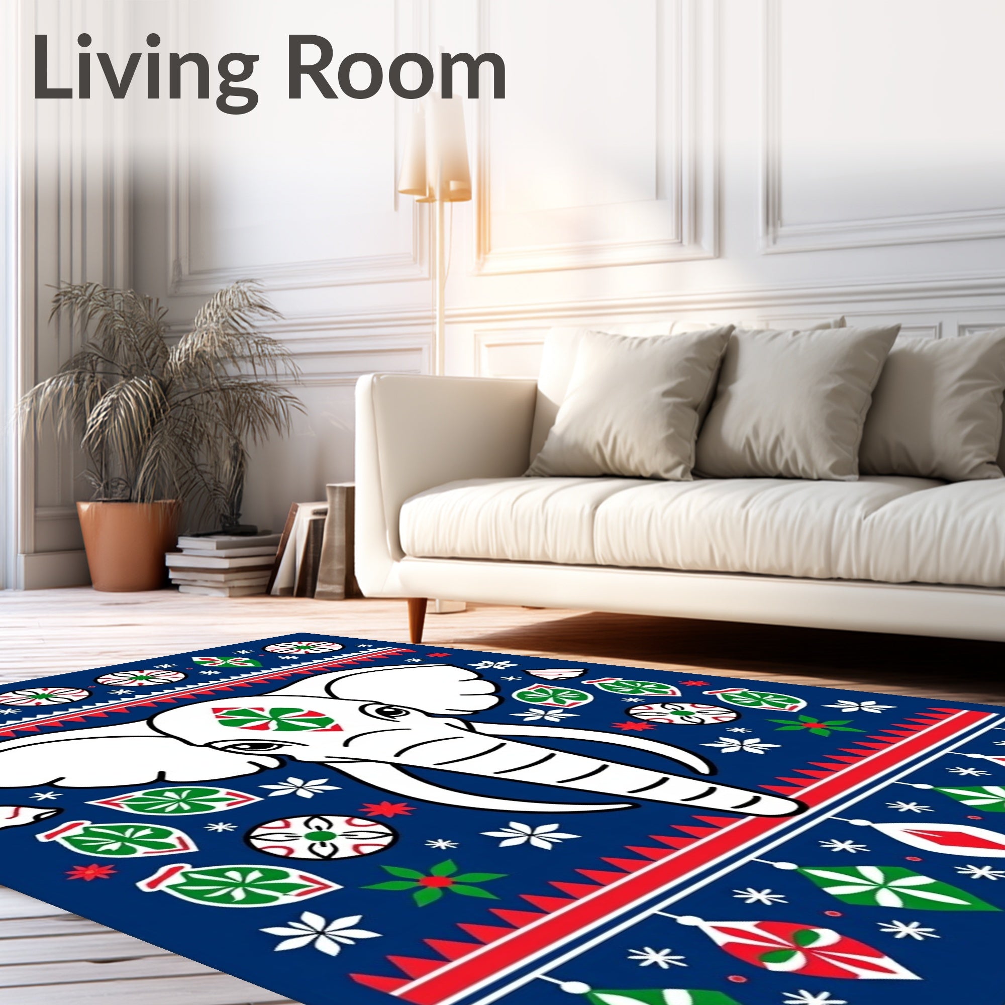 White Elephant Red Green Medallion Border Rug