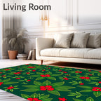 Emerald Green Red Berry Floral Garland Rug