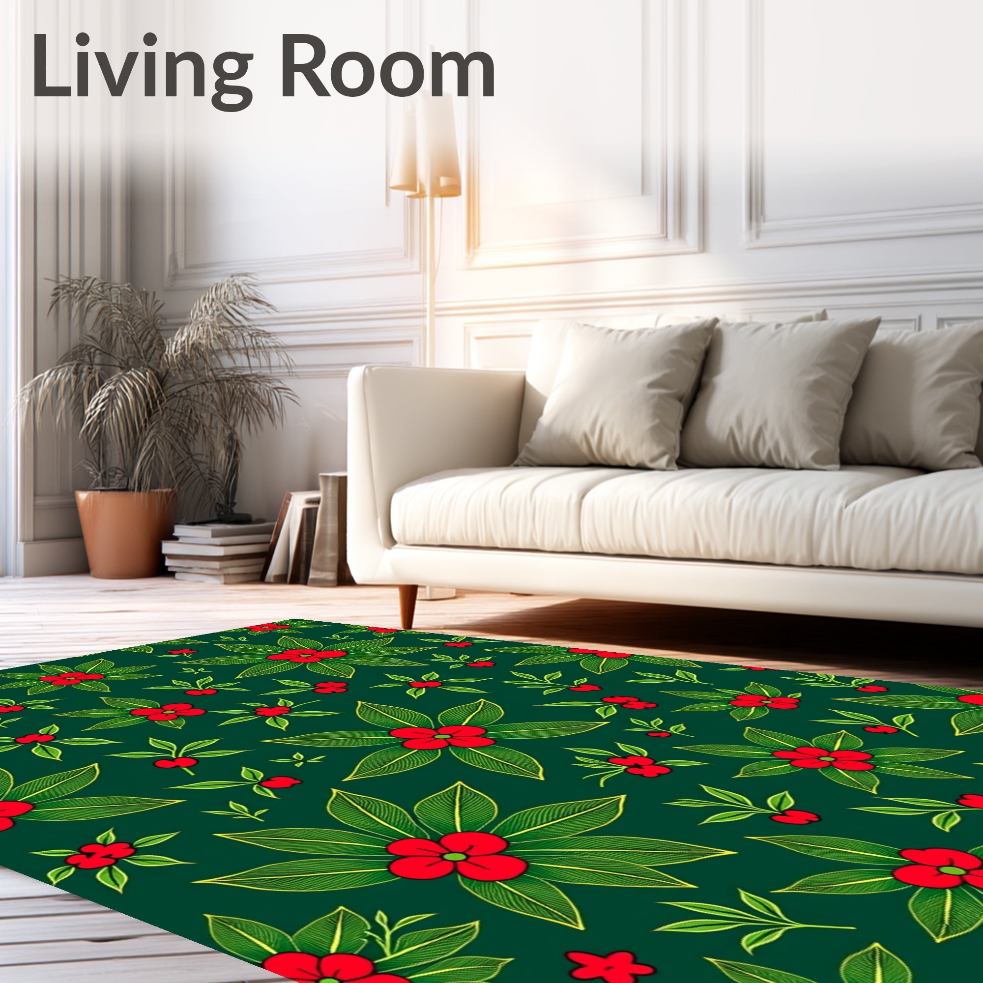 Emerald Green Red Berry Floral Garland Rug