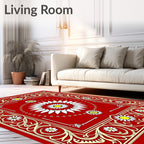 Crimson Floral Rays Medallion Rug