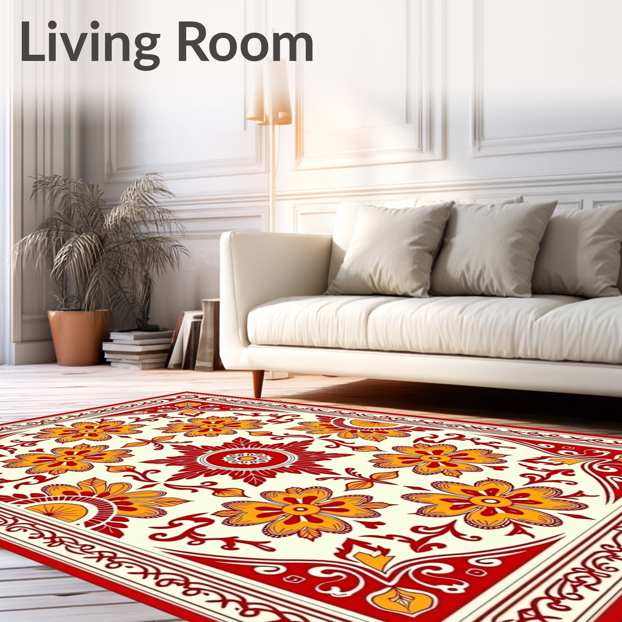 Crimson Gold Floral Medallion Rug