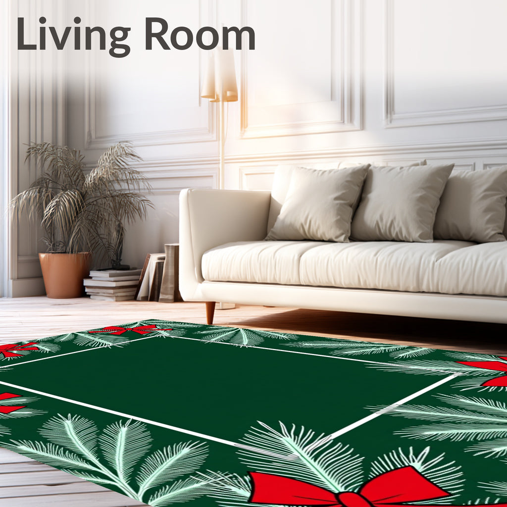 Forest Green Pine Boughs Red Bows Rug