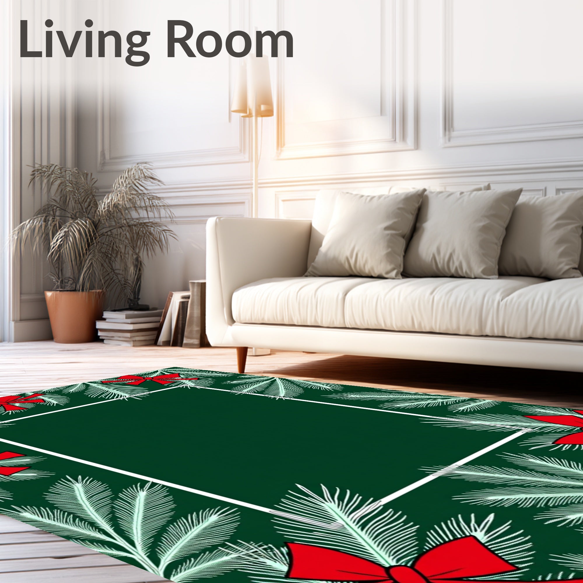 Forest Green Pine Boughs Red Bows Rug