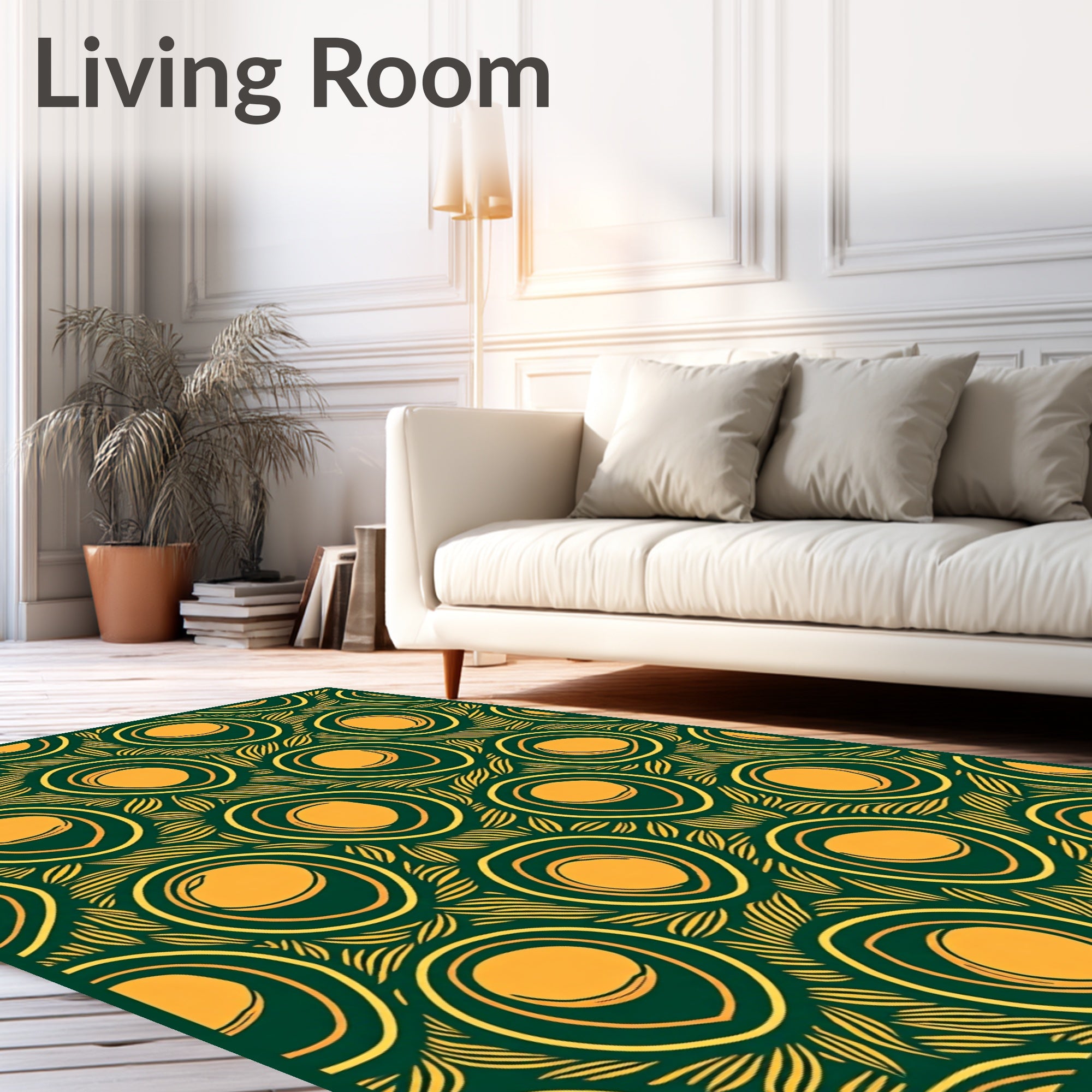 Emerald Golden Eye Feather Medallion Rug
