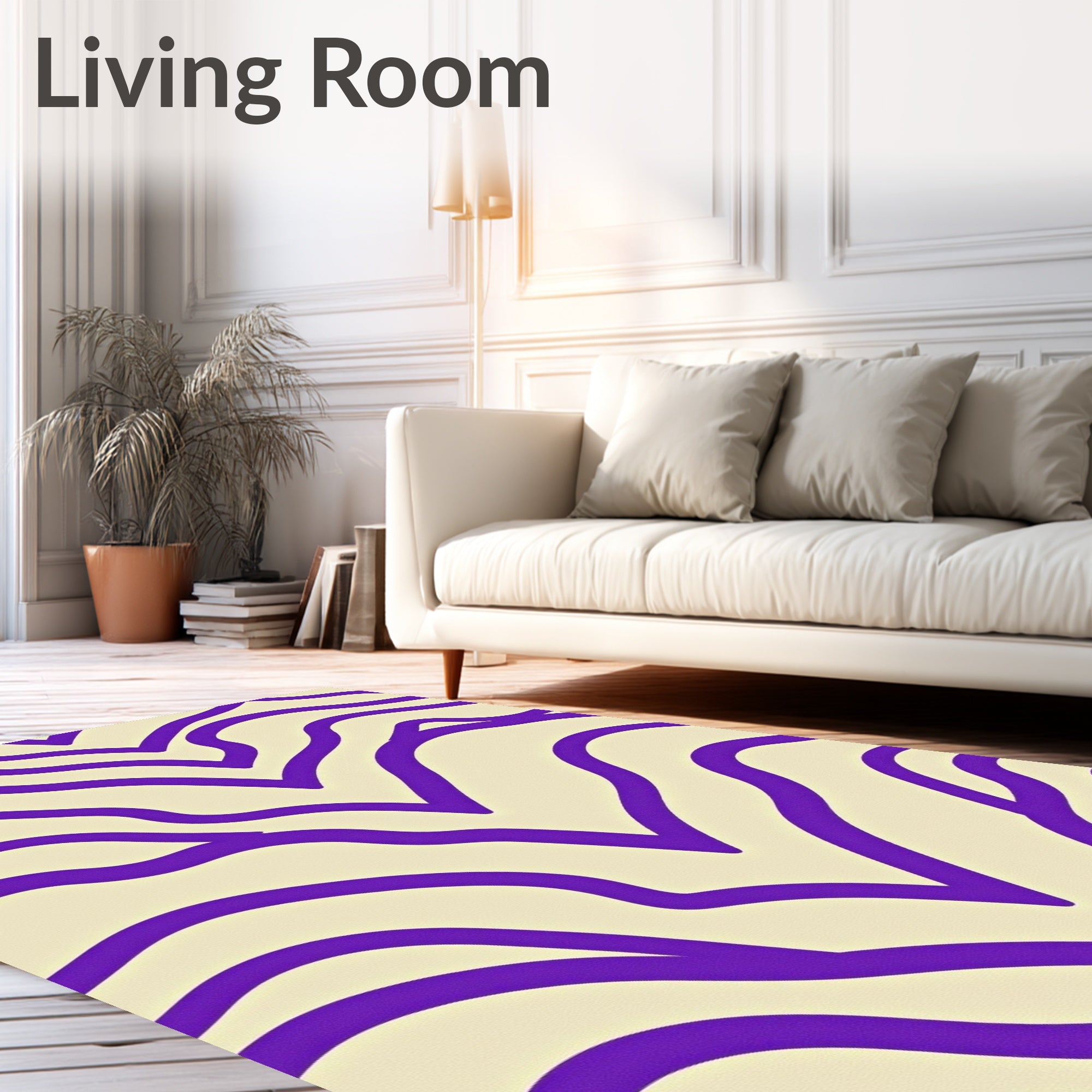 Vibrant Purple Swirls Cream Rug