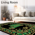Vintage Green Truck Christmas Trees Scrollwork Rug