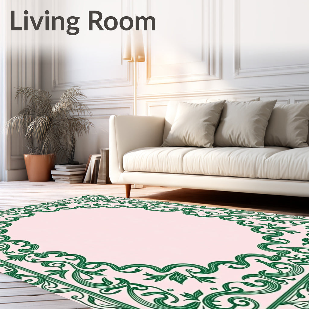 Emerald Vine Scroll Border Rug