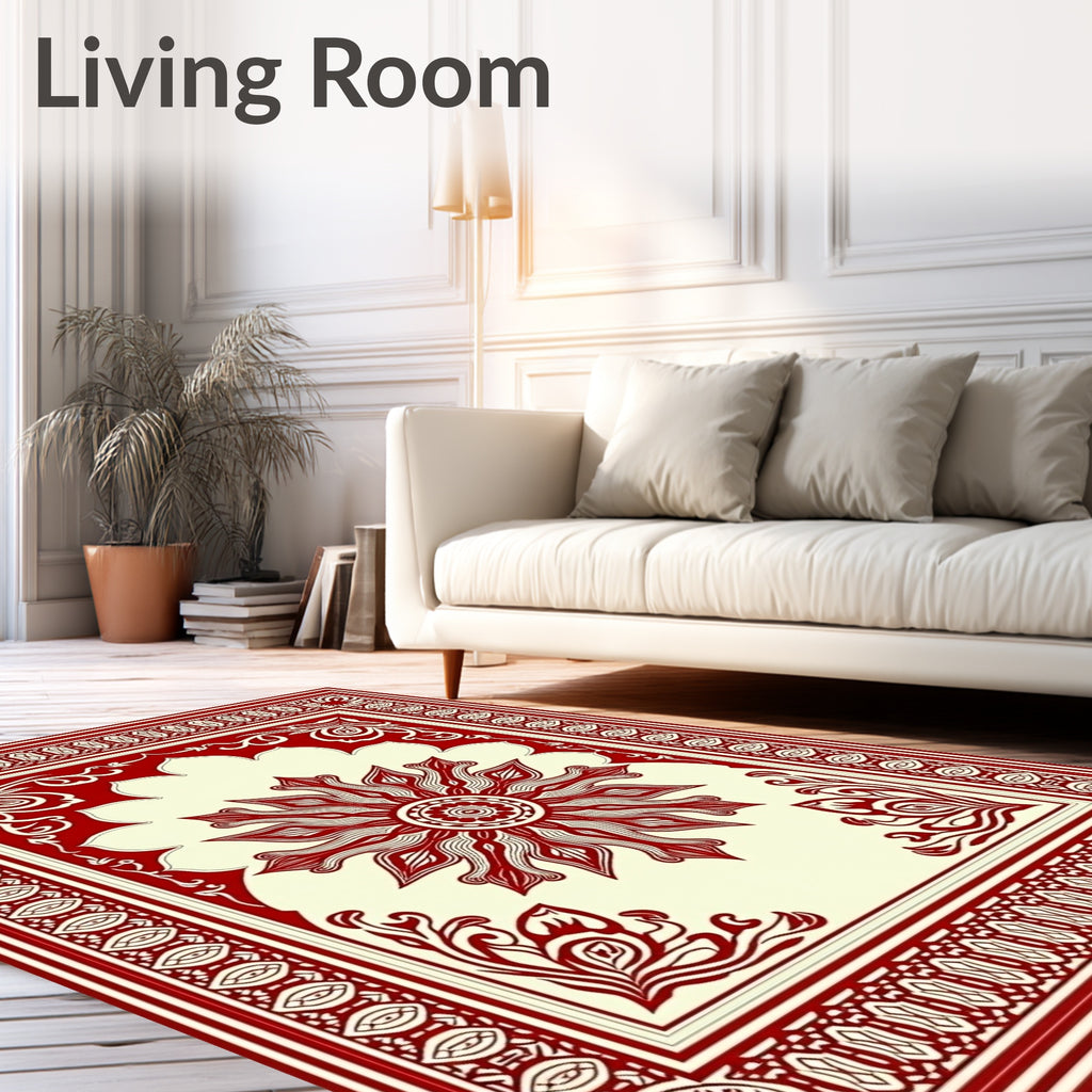 Crimson Cream Floral Sun Medallion Rug