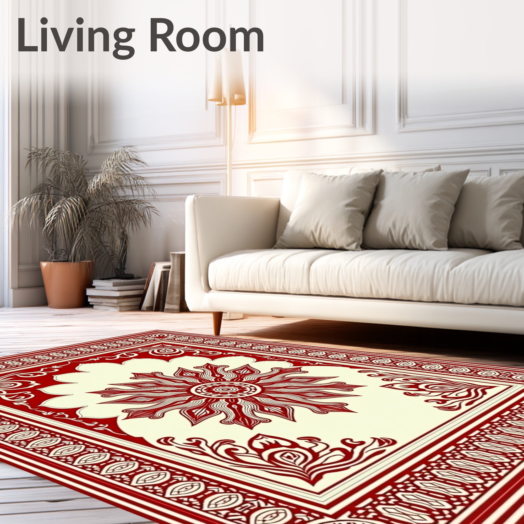 Crimson Cream Floral Sun Medallion Rug