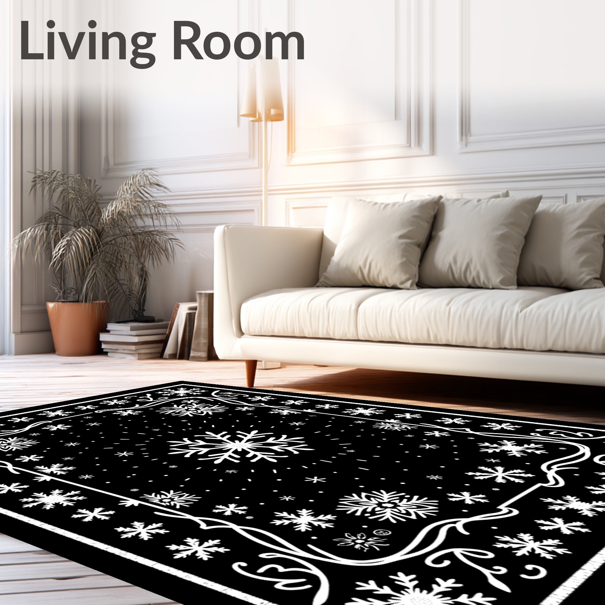 Winter White Snowflake Frame Rug