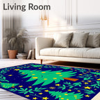 Festive Christmas Trees Yellow Star Garland Rug