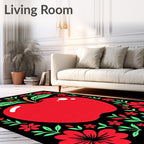 Red Apple Folk Art Floral Border Rug