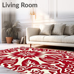 Bold Red Fiery Floral Radial Rug